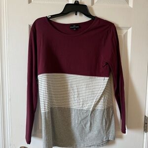 Nursing Queen Burgundy and Gray Colorblock Long Sleeve Top